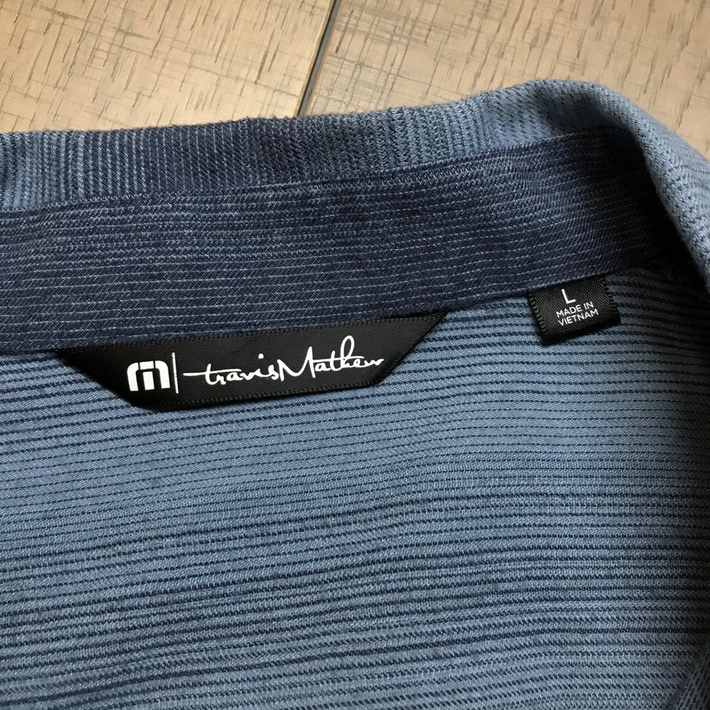 Travis Mathew Shirt Mens Size L Blue Button Up Long Sleeve Striped Cotton Blend - Picture 3 of 11